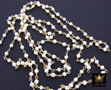 Natural Pearl Rosary Chain, 4 mm Freshwater Beaded Rosary Chain CH #540, 3 mm Gold Wire Wrapped