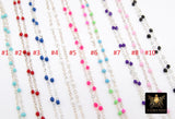 925 Sterling Silver Dainty Beaded Enamel Chain, Rainbow Satellite Jewelry CH #800, By Foot Flat Cable