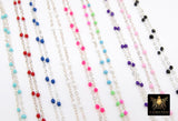 925 Sterling Silver Dainty Beaded Enamel Chain, Rainbow Satellite Jewelry CH# 800, By Foot Flat Cable