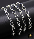 925 Sterling Silver Heart Chain, 6 mm Silver Hammered Heart Shaped Chain CH #884, Designer Jewelry Chain