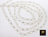 925 Sterling Silver Heart Chain, 6 mm Silver Hammered Heart Shaped Chain CH #884, Designer Jewelry Chain
