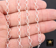 925 Sterling Silver Heart Chain, 6 mm Silver Hammered Heart Shaped Chain CH# 884, Designer Jewelry Chain
