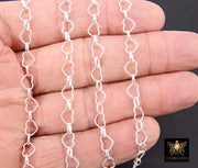 925 Sterling Silver Heart Chain, 6 mm Silver Hammered Heart Shaped Chain CH# 884, Designer Jewelry Chain