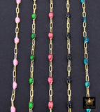 14 K Gold Filled Dainty Beaded Enamel Satellite Chain, Rainbow Jewelry CH #783, By Foot Paperclip Flat Chains