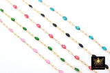 14 K Gold Filled Dainty Beaded Enamel Satellite Chain, Rainbow Jewelry CH# 783, By Foot Paperclip Flat Chains