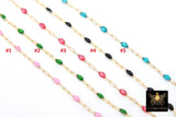 14 K Gold Filled Dainty Beaded Enamel Satellite Chain, Rainbow Jewelry CH #783, By Foot Paperclip Flat Chains