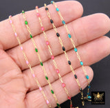 14 K Gold Filled Dainty Beaded Enamel Satellite Chain, Rainbow Jewelry CH# 783, By Foot Paperclip Flat Chains