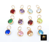 14 K Gold Filled CZ Charm, 6 mm Birthstone Round Charm with Jump Rings # 3637, Birthday Permanent Jewelry