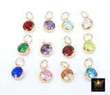 14 K Gold Filled CZ Charm, 6 mm Birthstone Round Charm with Jump Rings #3637, Birthday Permanent Jewelry