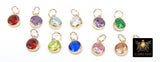 14 K Gold Filled CZ Charm, 6 mm Birthstone Round Charm with Jump Rings # 3637, Birthday Permanent Jewelry