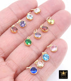 14 K Gold Filled CZ Charm, 6 mm Birthstone Round Charm with Jump Rings # 3637, Birthday Permanent Jewelry