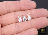925 Sterling Silver CZ Charms, 6 mm Dangle CZ Charms #3593, Round Cubic Zirconia Charms