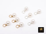 14 K Gold Filled Hoop 6 mm Pearl Charms, 925 Sterling Silver Hooplet White Pearl Charm #3595, Smooth Round White Pearl for Permanent Jewelry