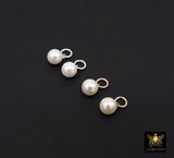 14 K Gold Filled Hoop 6 mm Pearl Charms, 925 Sterling Silver Hooplet White Pearl Charm #3595, Smooth Round White Pearl for Permanent Jewelry