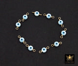 14 K Gold Filled Evil Eye Connector, 5 mm 925 Sterling Silver Round Blue Greek Eye #2763, Minimalist Permanent Jewelry Wire Wrapped Links