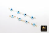 14 K Gold Filled Evil Eye Connector, 5 mm 925 Sterling Silver Round Blue Greek Eye #2763, Minimalist Permanent Jewelry Wire Wrapped Links