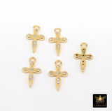 14 K Gold Filled Cross Charms, CZ Tiny Dagger Crosses #3189, 7 x 12 mm Minimalist Tiny Cross