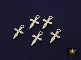 14 K Gold Filled Cross Charms, CZ Tiny Crosses # 3189, 7 x 12 mm Minimalist Tiny Pointed Cross