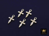 14 K Gold Filled Cross Charms, CZ Tiny Dagger Crosses #3189, 7 x 12 mm Minimalist Tiny Cross