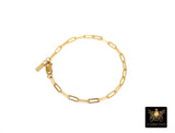 14 K Gold Filled Paperclip Chain Bracelet, Dainty Rectangle Chain Link Bracelet, Stamped 14/20