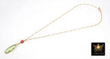 14 K Gold Filled Green Amethyst and Pink Tourmaline Gemstone Necklace, Long Short Rolo Link Chain Necklace, Dainty Prom Day, Wife Husband Gifts For Her
