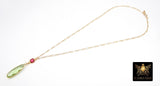 14 K Gold Filled Green Amethyst and Pink Tourmaline Gemstone Necklace, Long Short Rolo Link Chain Necklace, Dainty Prom Day, Wife Husband Gifts For Her