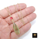 14 K Gold Filled Gemstone Necklace, Green Amethyst and Pink Tourmaline Gemstone Necklace, Long Short Chain Necklace