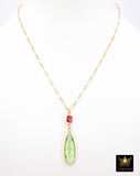 14 K Gold Filled Gemstone Necklace, Green Amethyst and Pink Tourmaline Gemstone Necklace, Long Short Chain Necklace