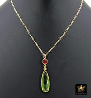 14 K Gold Filled Gemstone Necklace, Green Amethyst and Pink Tourmaline Gemstone Necklace, Long Short Chain Necklace