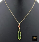14 K Gold Filled Gemstone Necklace, Green Amethyst and Pink Tourmaline Gemstone Necklace, Long Short Chain Necklace