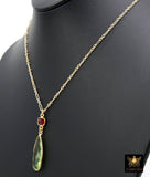 14 K Gold Filled Gemstone Necklace, Green Amethyst and Pink Tourmaline Gemstone Necklace, Long Short Chain Necklace