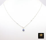 14 K Gold Filled Sequin Necklace, 925 Sterling Silver Evil Eye Necklace, Everyday Blue Greek Disc CZ Minimalist Chain Link Choker, Handmade