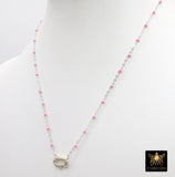 925 Sterling Silver Enamel Satellite Chain Necklace, Silver Beaded Dainty Choker, Front Charm Clasp Choker