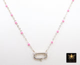 925 Sterling Silver Enamel Satellite Chain Necklace, Silver Beaded Dainty Choker, Front Charm Clasp Choker