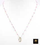 925 Sterling Silver Enamel Satellite Chain Necklace, Silver Beaded Dainty Choker, Front Charm Clasp Choker