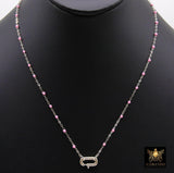 925 Sterling Silver Enamel Satellite Chain Necklace, Silver Beaded Dainty Choker, Front Charm Clasp Choker