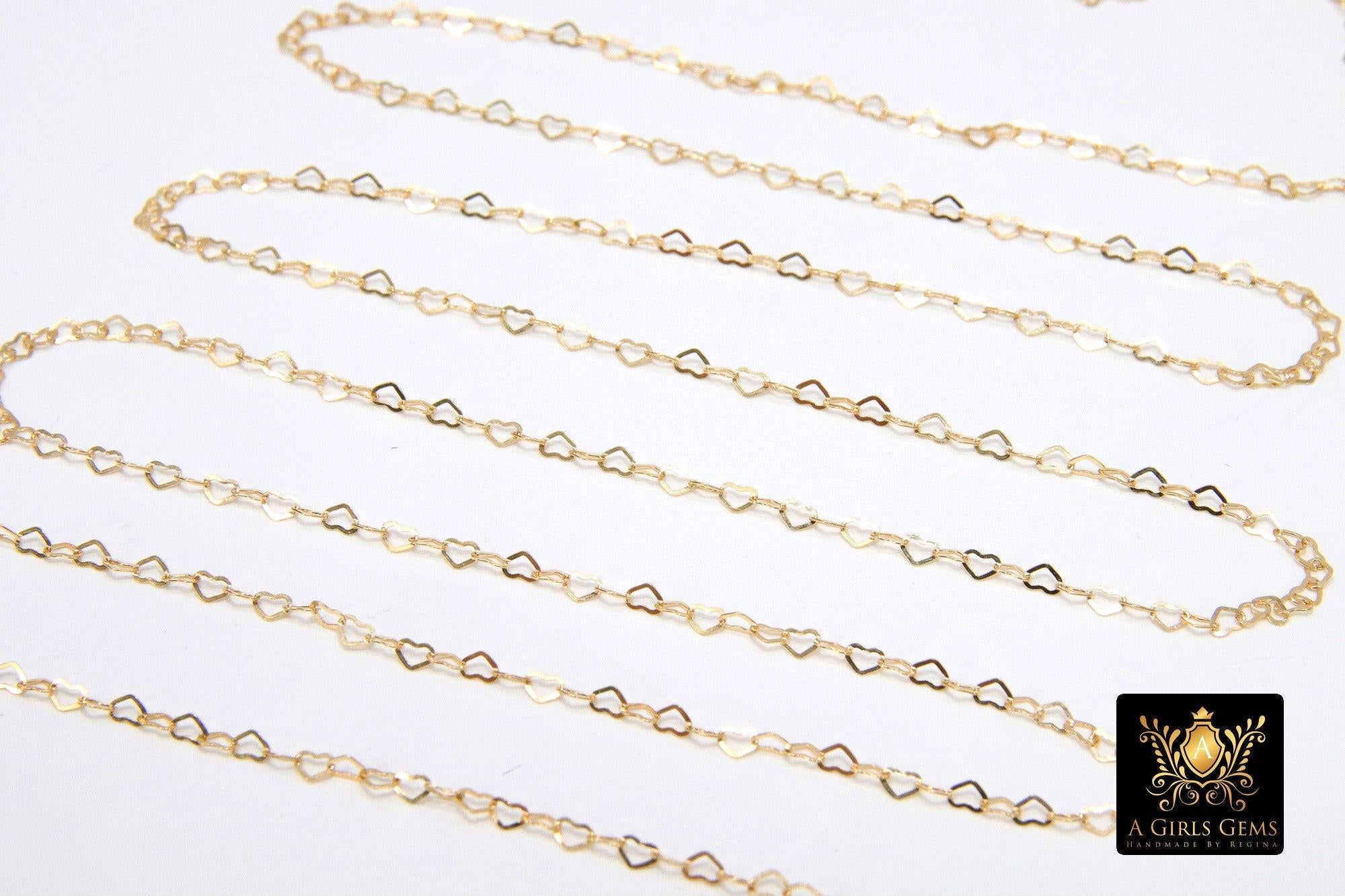 Gold Filled Heart Chains, 1.9 or 3.9 mm 12 K Gold Dainty Heart Shaped Chain CH# 718, 2.6 or 5 mm Unfinished Designer Chain