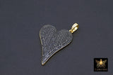 Gold CZ Heart Pendants, Blue Black Pink and Green Hearts AG 486, Cubic Zirconia 30 x 43 mm Large Heart Jewelry Charms