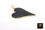 Gold CZ Heart Pendants, Blue Black Pink and Green Hearts AG 486, Cubic Zirconia 30 x 43 mm Large Heart Jewelry Charms