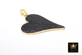 Gold CZ Heart Pendants, Blue Black Pink and Green Hearts AG 486, Cubic Zirconia 30 x 43 mm Large Heart Jewelry Charms