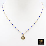 14 K Gold Filled Dainty Sand Dollar Satellite Necklace #2626, Dainty Enamel Beach Choker, 10 Beaded Enamel Color Choices