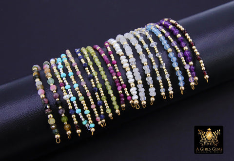 14 k Gold Filled Gemstone Bracelet Connectors, Permanent Jewelry Silver Link Bars, Faceted Birthstone Beads, Ruby Emerald Amethyst Moonstone Garnet Sapphire Blue Turquoise Pearls Peridot Citrine Wire Wrapped, Mothers Day Semiprecious gemstone beaded links