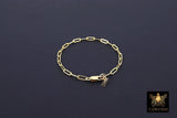 14 K Gold Filled Paperclip Chain Bracelet, Dainty Rectangle Chain Link Bracelet, Stamped 14/20