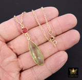 14 K Gold Filled Gemstone Necklace, Green Amethyst and Pink Tourmaline Gemstone Necklace, Long Short Chain Necklace