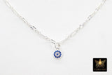 14 K Gold Filled Sequin Necklace, 925 Sterling Silver Evil Eye Necklace, Everyday Blue Greek Disc CZ Minimalist Chain Link Choker