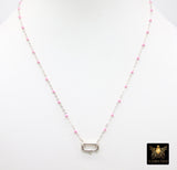 925 Sterling Silver Enamel Satellite Chain Necklace, Silver Beaded Dainty Choker, Front Charm Clasp Choker