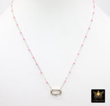 925 Sterling Silver Enamel Satellite Chain Necklace, Silver Beaded Dainty Choker, Front Charm Clasp Choker