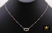 925 Sterling Silver Enamel Satellite Chain Necklace, Silver Beaded Dainty Choker, Front Charm Clasp Choker