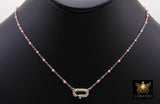 925 Sterling Silver Enamel Satellite Chain Necklace, Silver Beaded Dainty Choker, Front Charm Clasp Choker