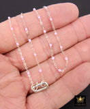 925 Sterling Silver Enamel Satellite Chain Necklace, Silver Beaded Dainty Choker, Front Charm Clasp Choker
